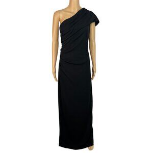 Adrianna Papell Crepe One Shoulder Maxi Gown Size 18 Black Stretch Dress